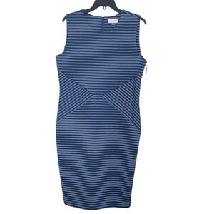 Calvin Klein medium blue with navy stripes sheath dress sz 14